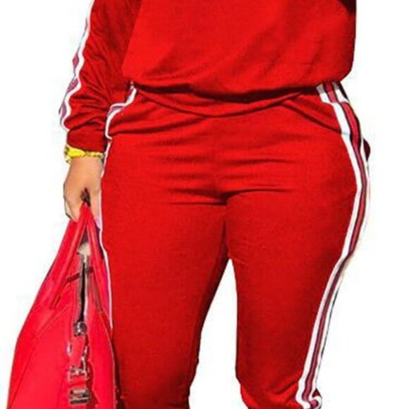 Soft and Stylish Women's Red Ruffle Sleeve Sweatshirt & Joggers for Active Wear